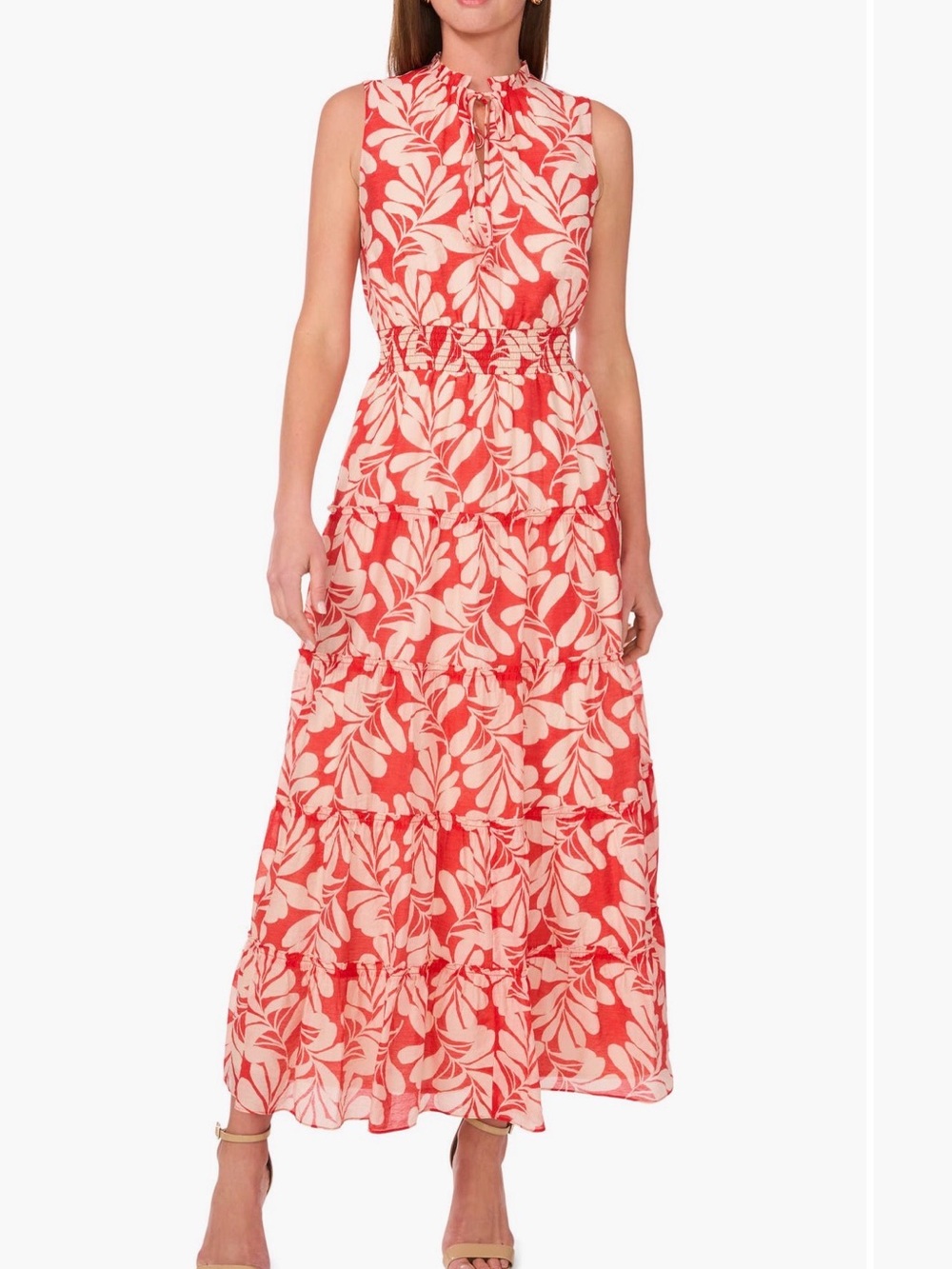 Halogen Tie Neck Sleeveless Tiered Maxi Dress